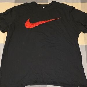 Nike Men's Black Tee with Vibrant Red Swoosh